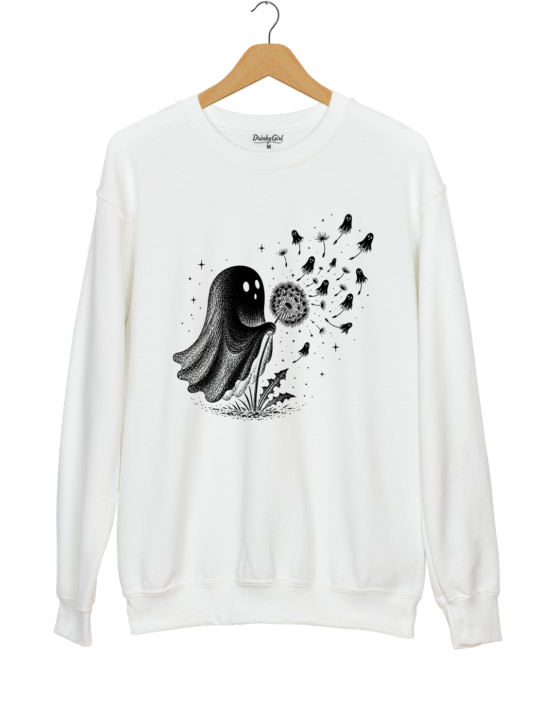 Cute Ghost Blowing Dandelion Sweatshirt - White