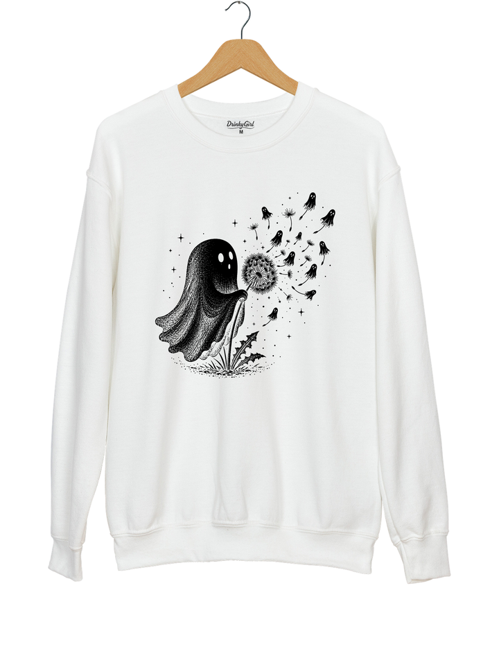 Cute Ghost Blowing Dandelion Sweatshirt - White