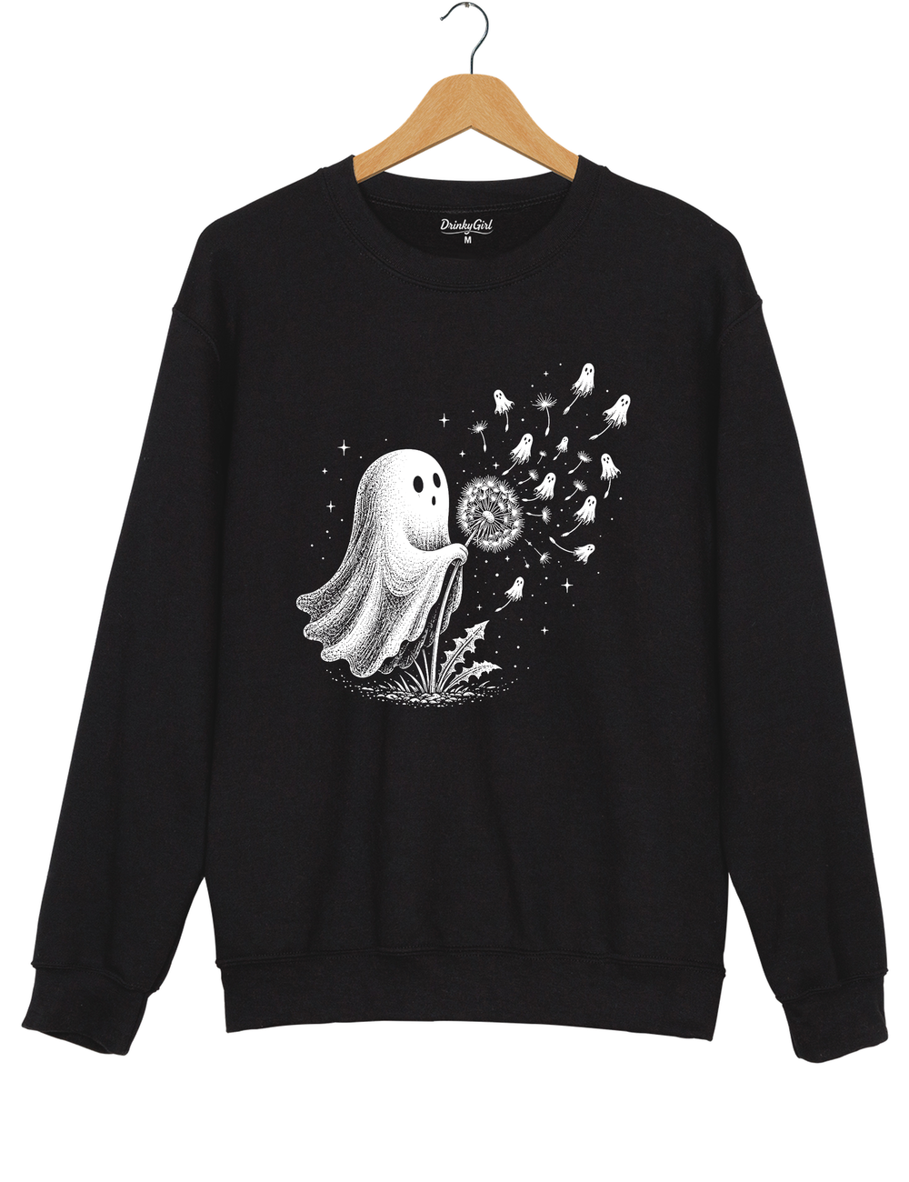 Cute Ghost Blowing Dandelion Sweatshirt - Black