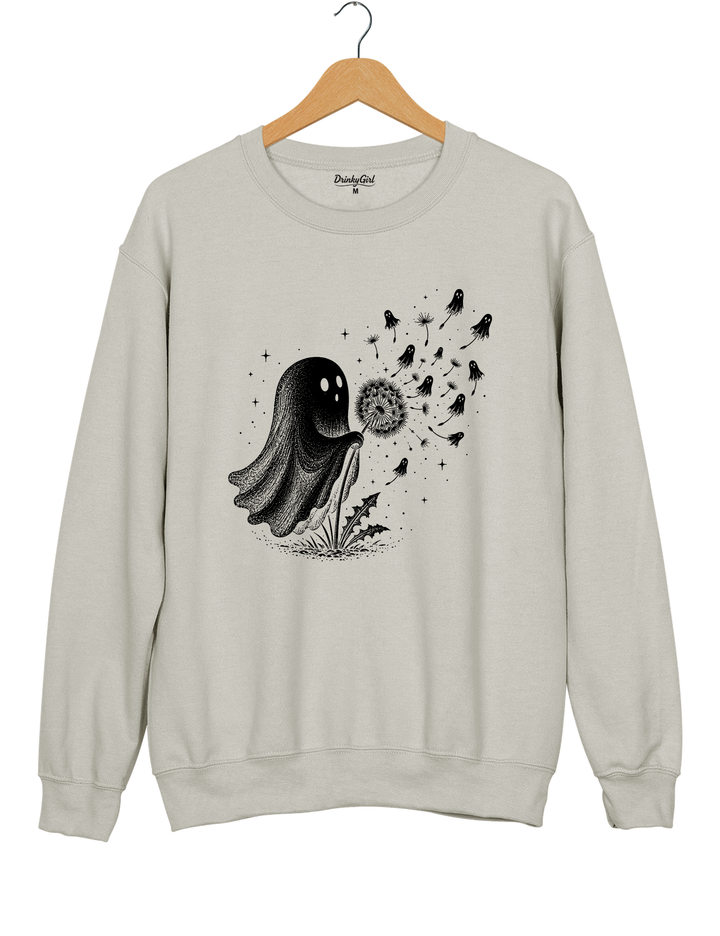 Cute Ghost Blowing Dandelion Sweatshirt - Gray