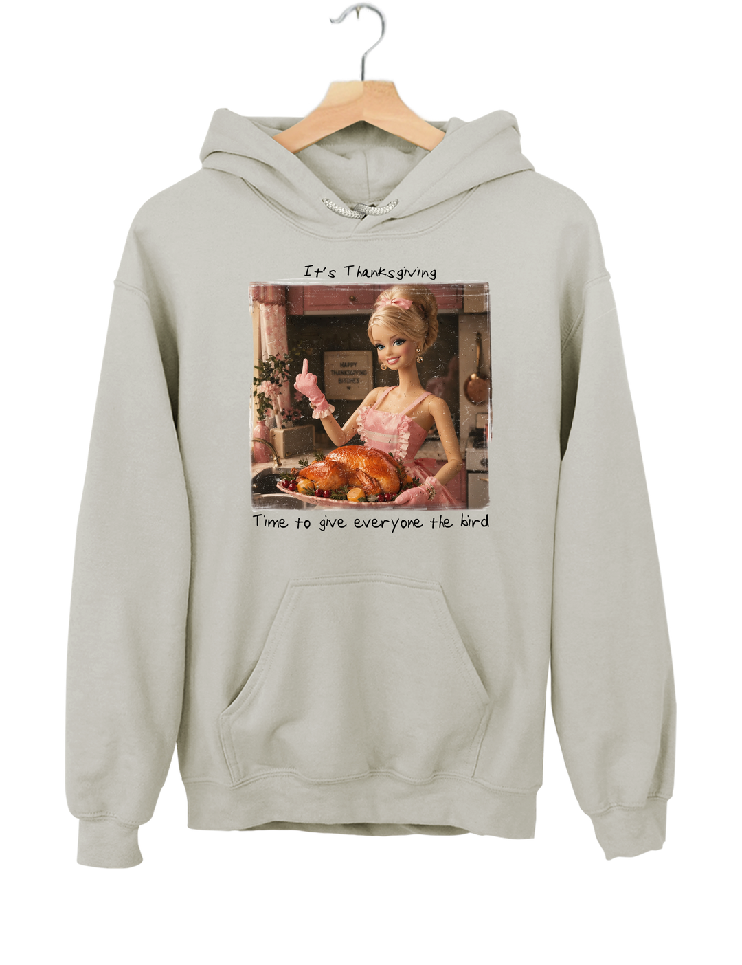 Funny Thanksgiving Doll Face Hoodie - Gray