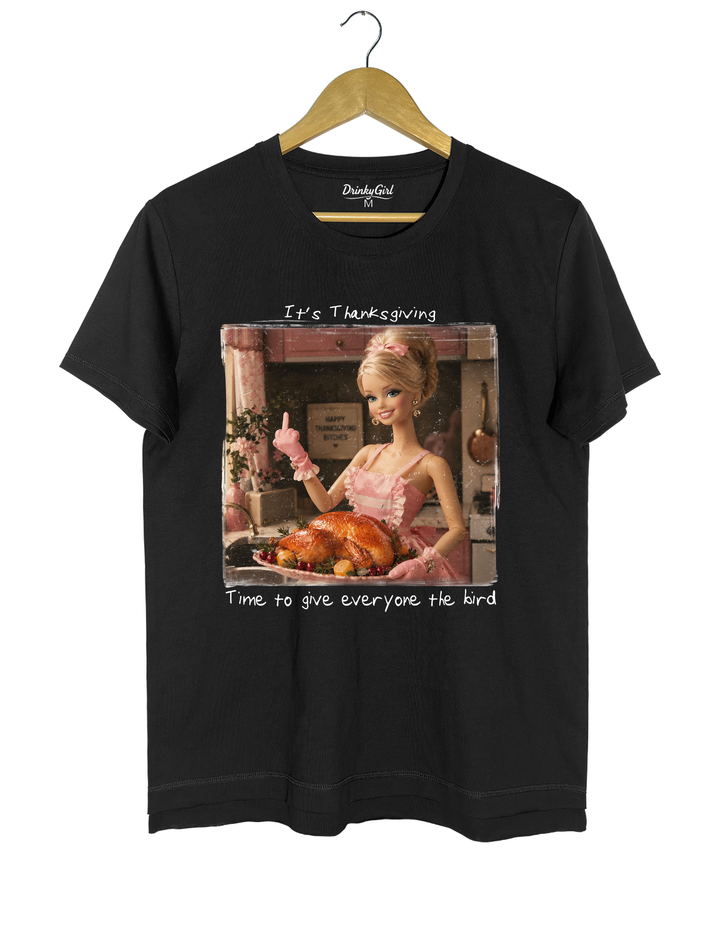 Funny Thanksgiving Doll Face Tee - Black