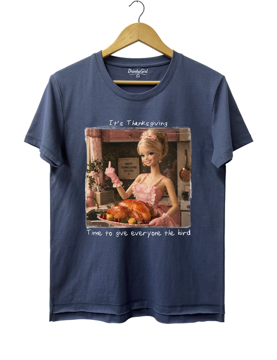 Funny Thanksgiving Doll Face Tee - Navy Blue