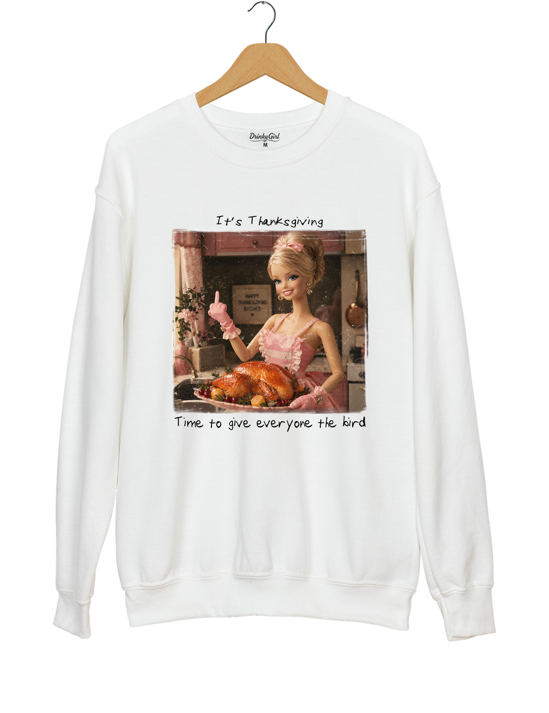 Funny Thanksgiving Doll Face Sweatshirt - White