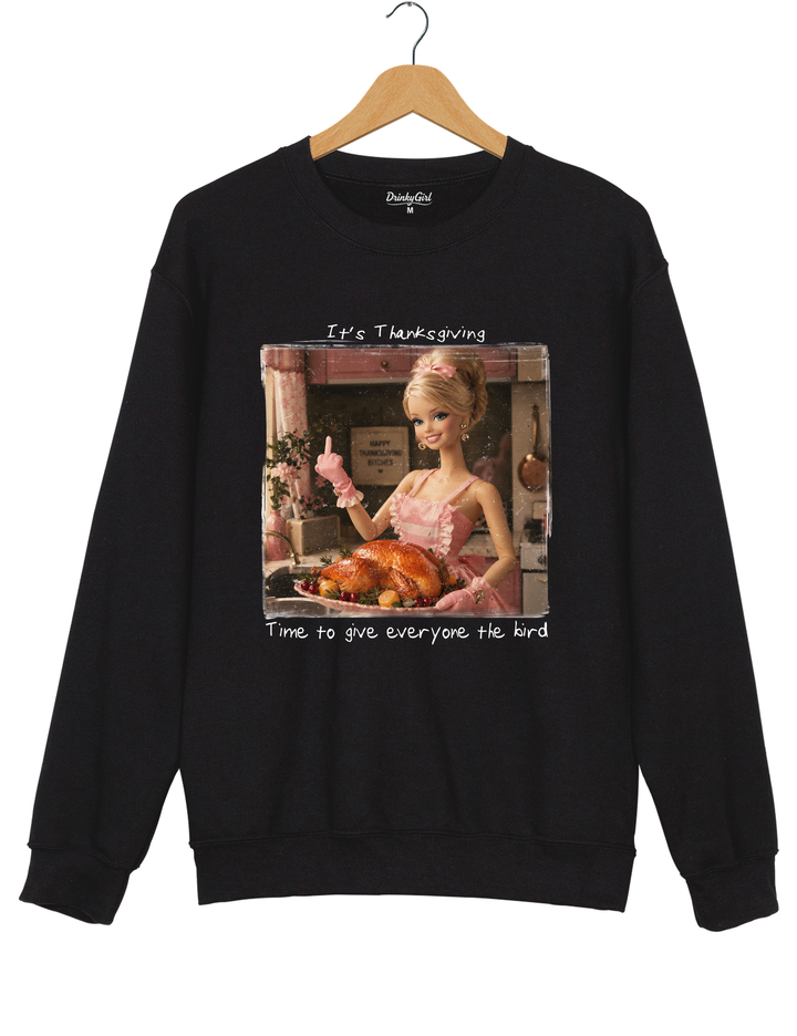Funny Thanksgiving Doll Face Sweatshirt - Black