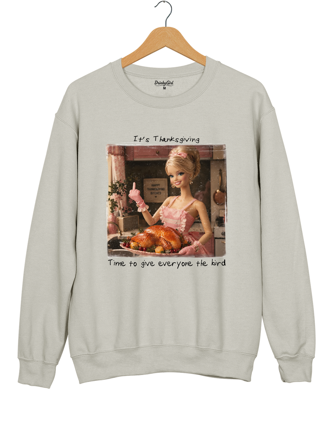 Funny Thanksgiving Doll Face Sweatshirt - Gray