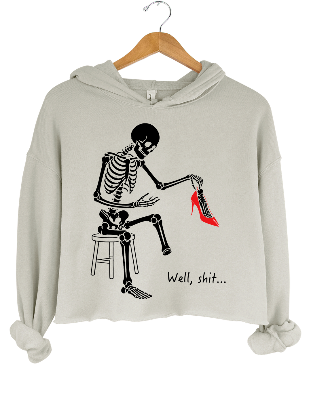 Skeleton Lost Foot Crop Hoodie - Gray