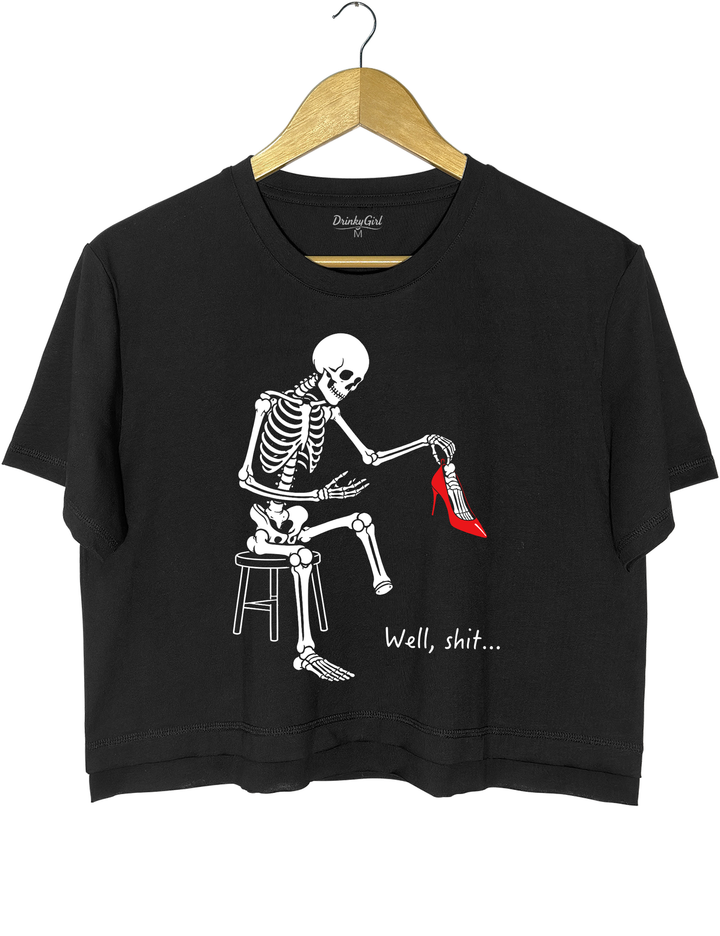 Skeleton Lost Foot Crop Top - Black