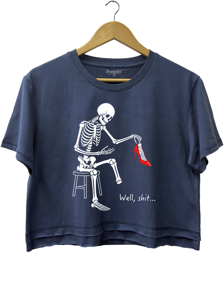 Skeleton Lost Foot Crop Top - Navy Blue