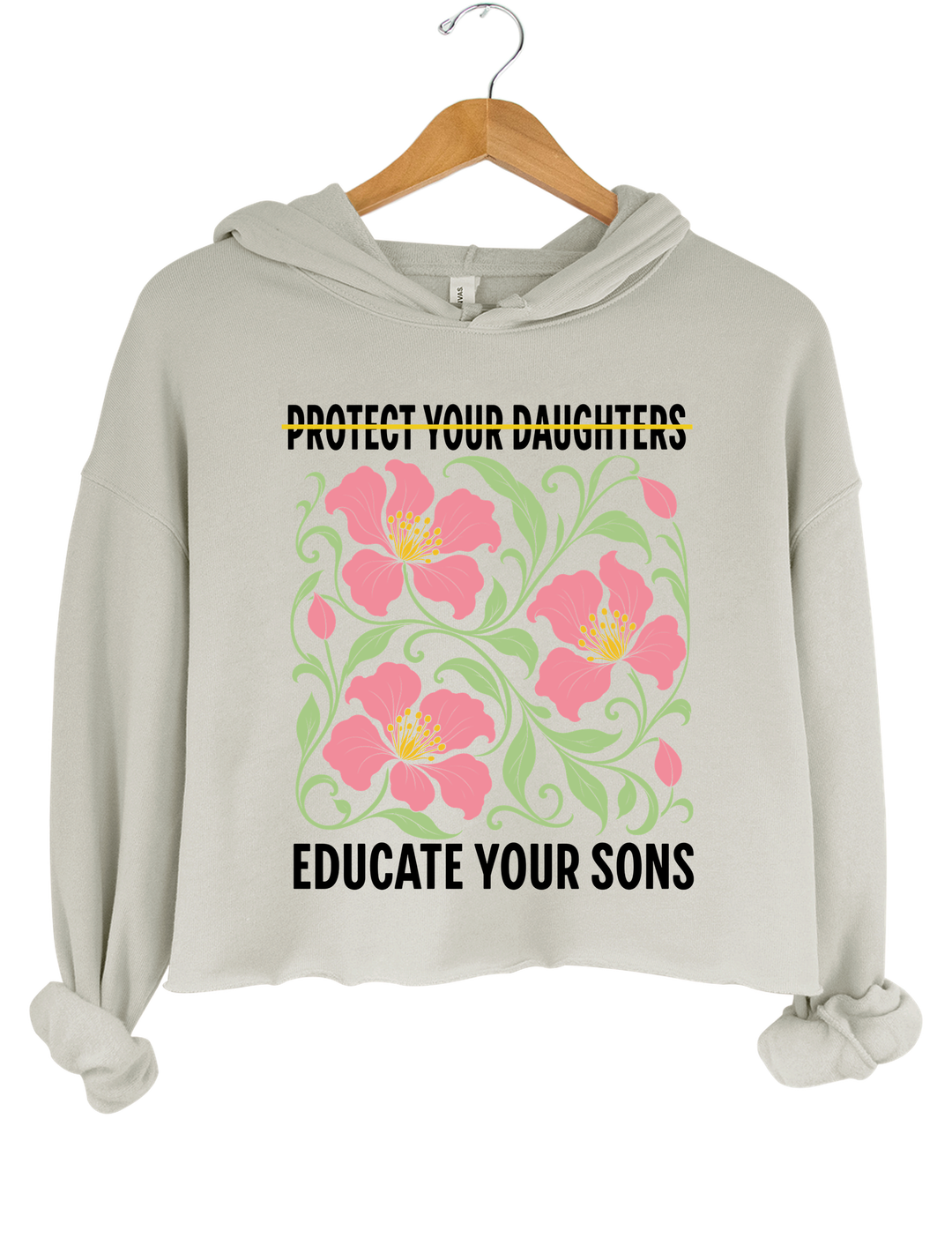 Protect Your Daughters Educate Your Sons Feminist Crop Hoodie - Gray