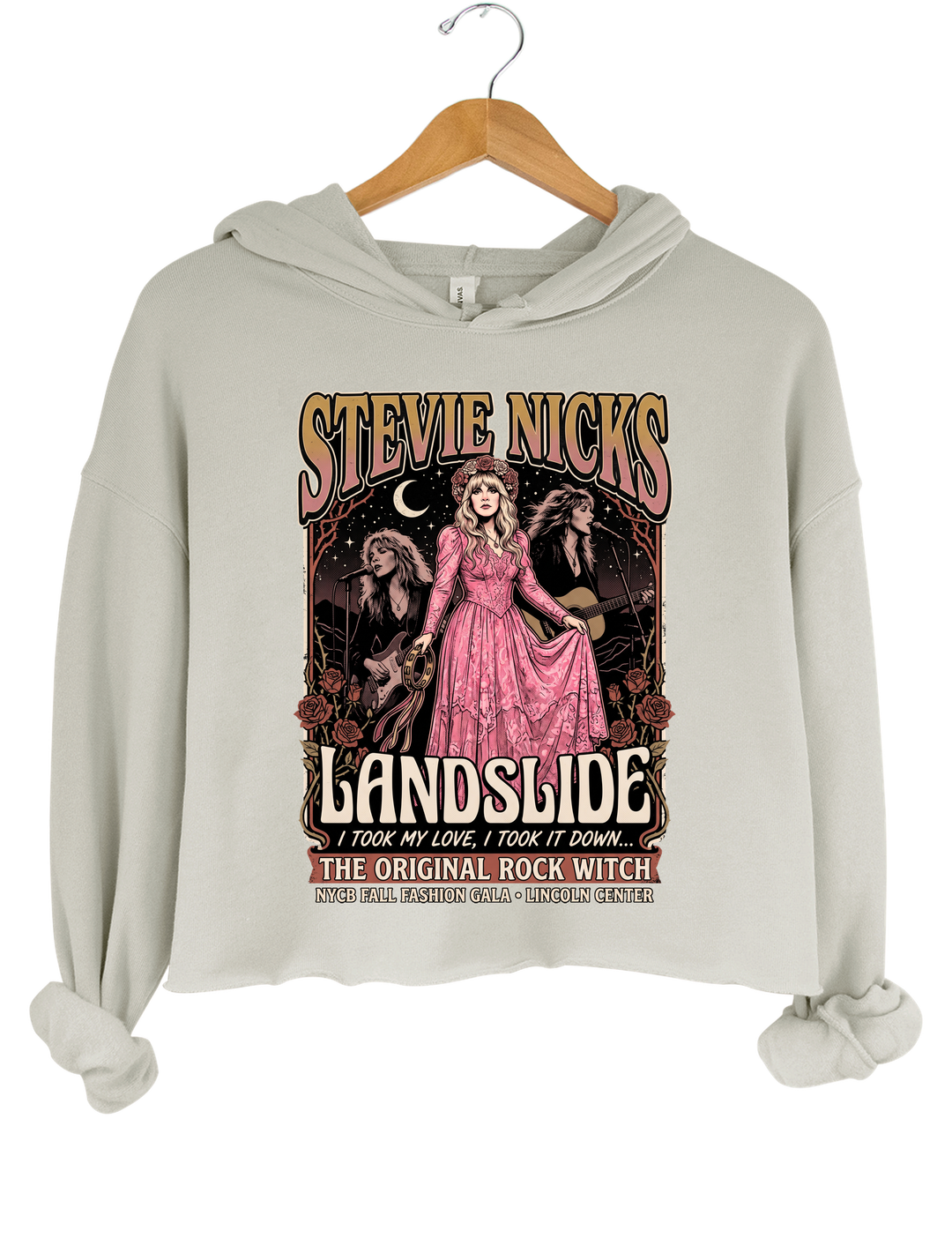 Vintage Stevie Nicks Landslide Crop Hoodie - Gray