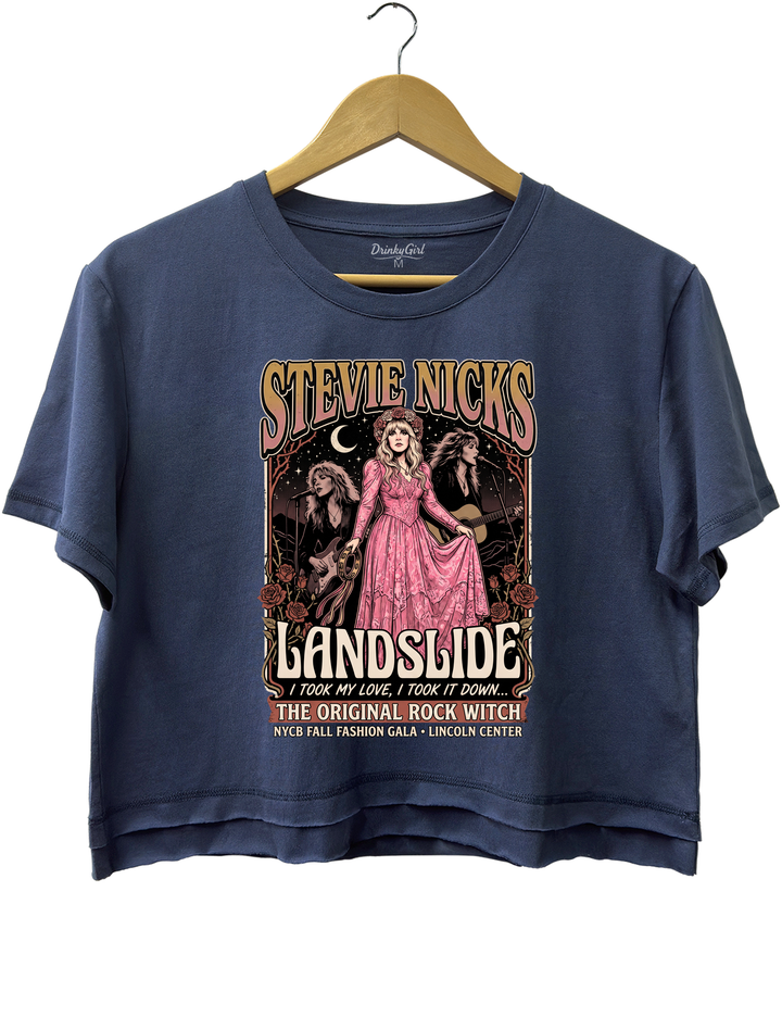 Vintage Stevie Nicks Landslide Crop Top - Navy Blue