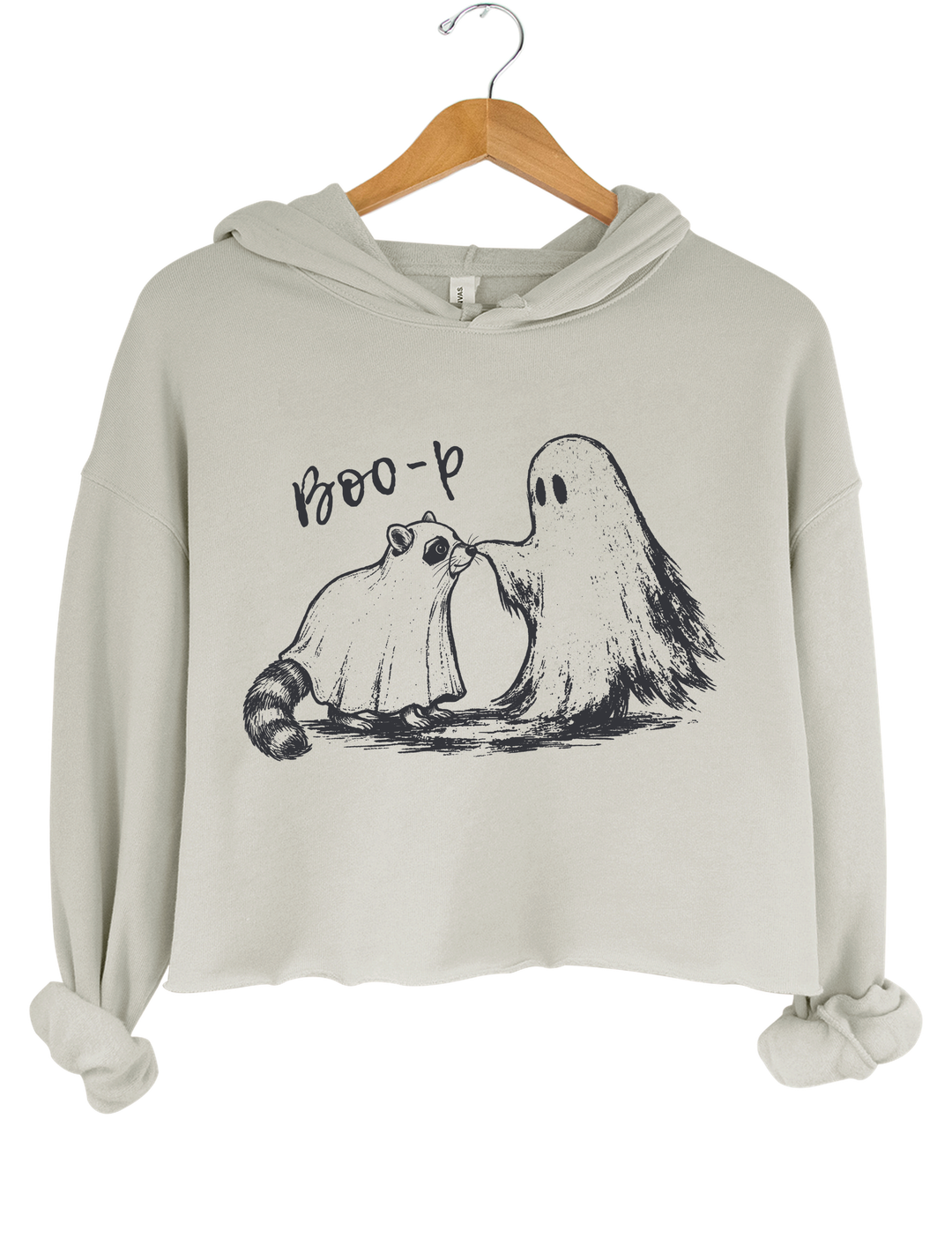Boo-P Ghost Raccoon Crop Hoodie - Gray