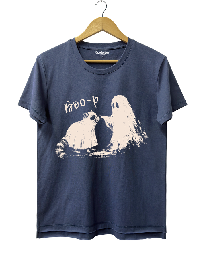 Boo-P Ghost Raccoon Tee - Navy Blue