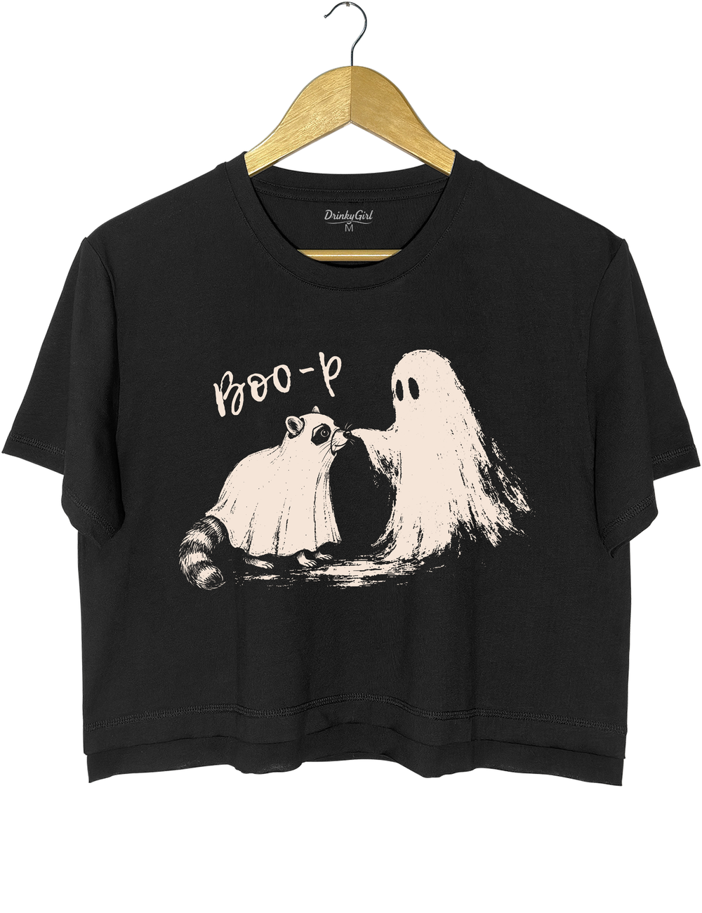 Boo-P Ghost Raccoon Crop Top - Black