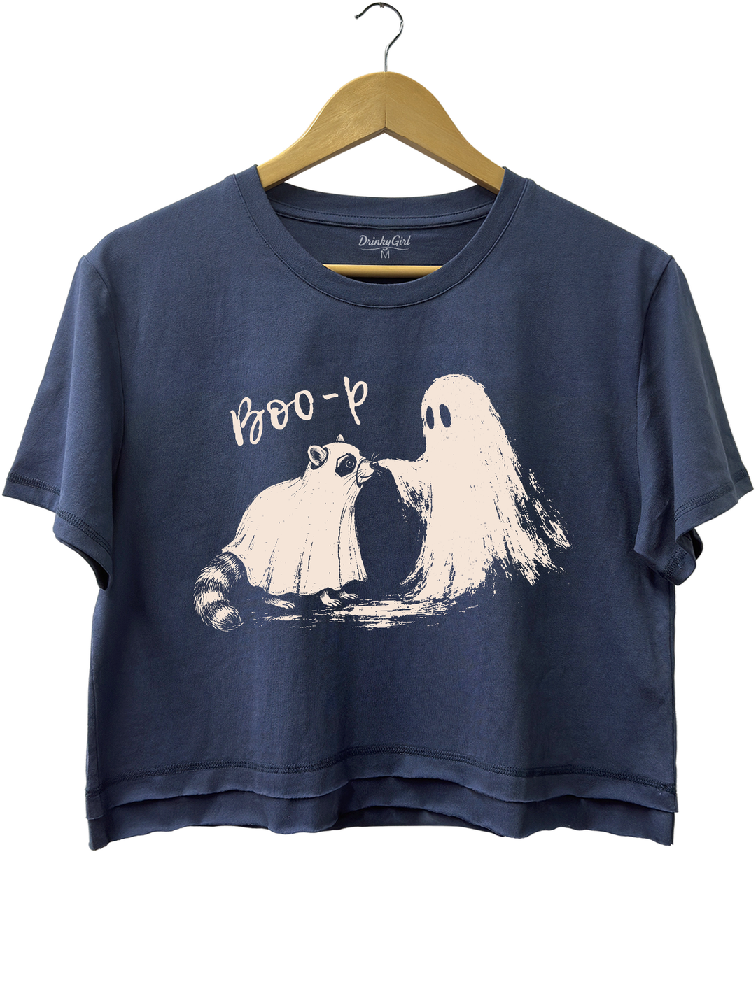 Boo-P Ghost Raccoon Crop Top - Navy Blue