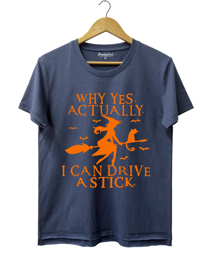 Witch Driving Stick Tee - Navy Blue