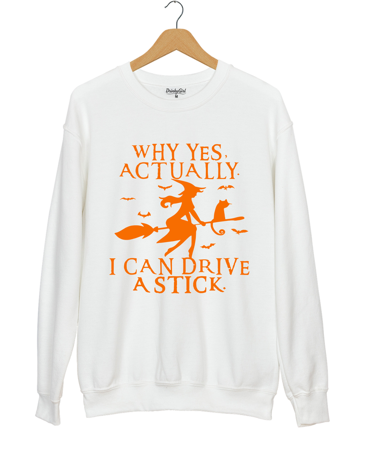 Witch Driving Stick Sweatshirt - White