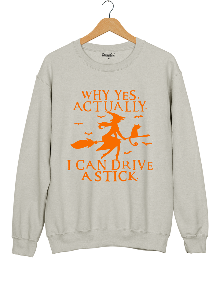 Witch Driving Stick Sweatshirt - Gray