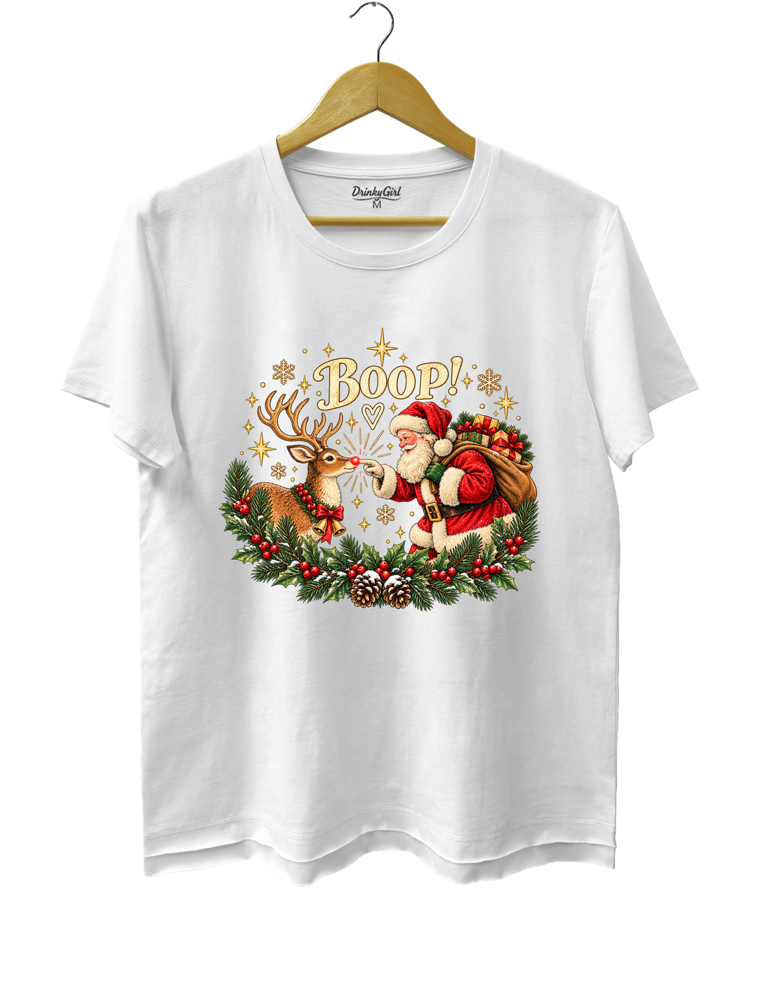 Vintage Santa Rudolph Christmas Boop Tee - White