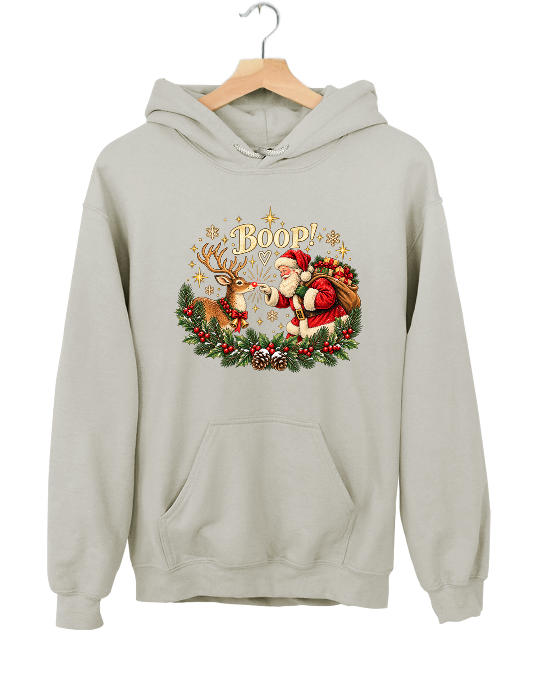 Vintage Santa Rudolph Christmas Boop Hoodie - Gray