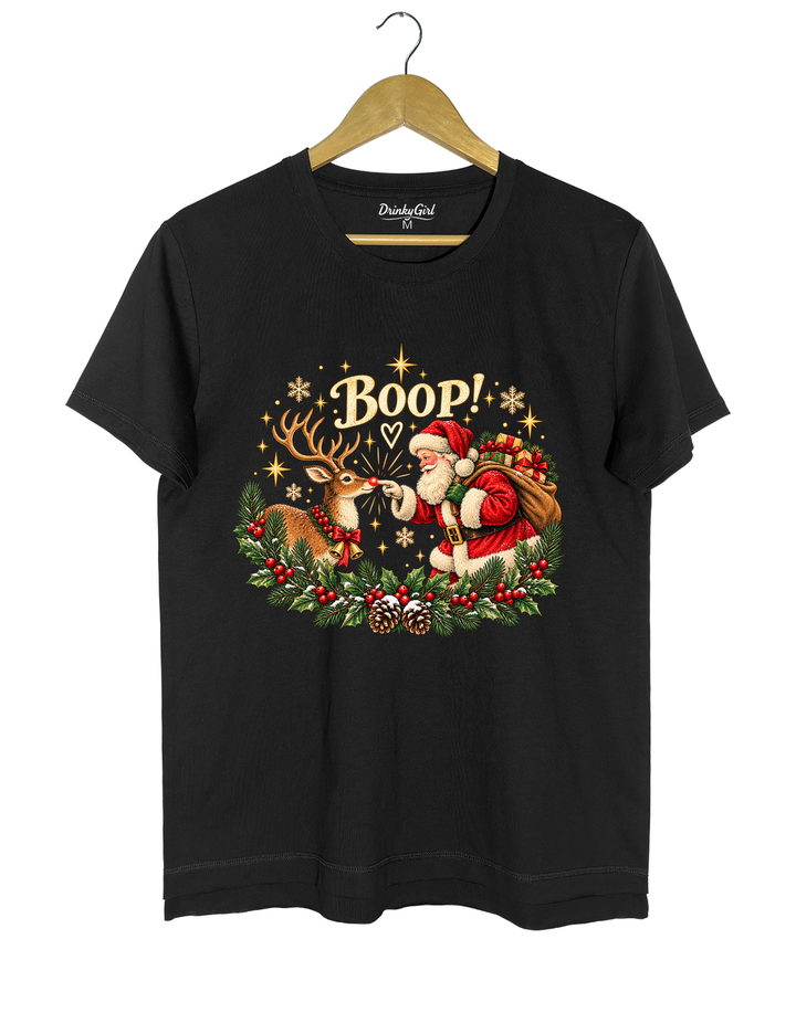 Vintage Santa Rudolph Christmas Boop Tee - Black