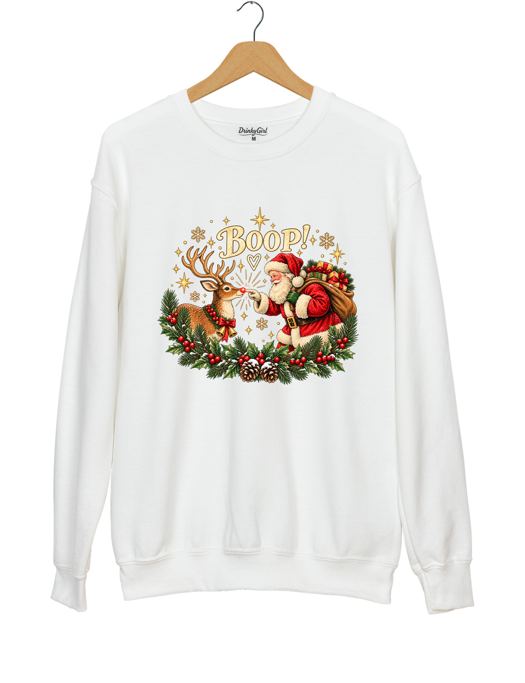 Vintage Santa Rudolph Christmas Boop Sweatshirt - White