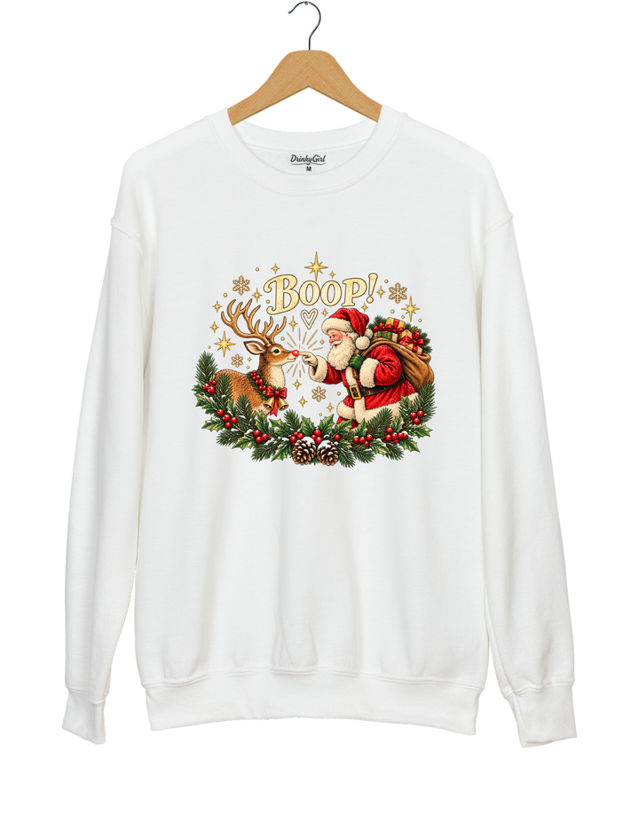 Vintage Santa Rudolph Christmas Boop Sweatshirt - White