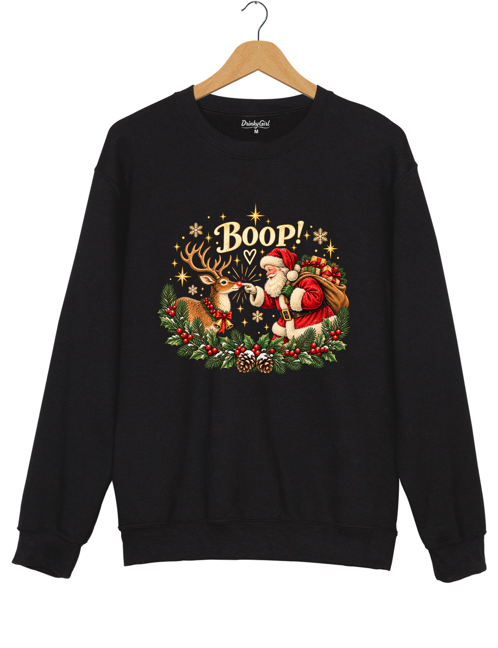 Vintage Santa Rudolph Christmas Boop Sweatshirt - Black