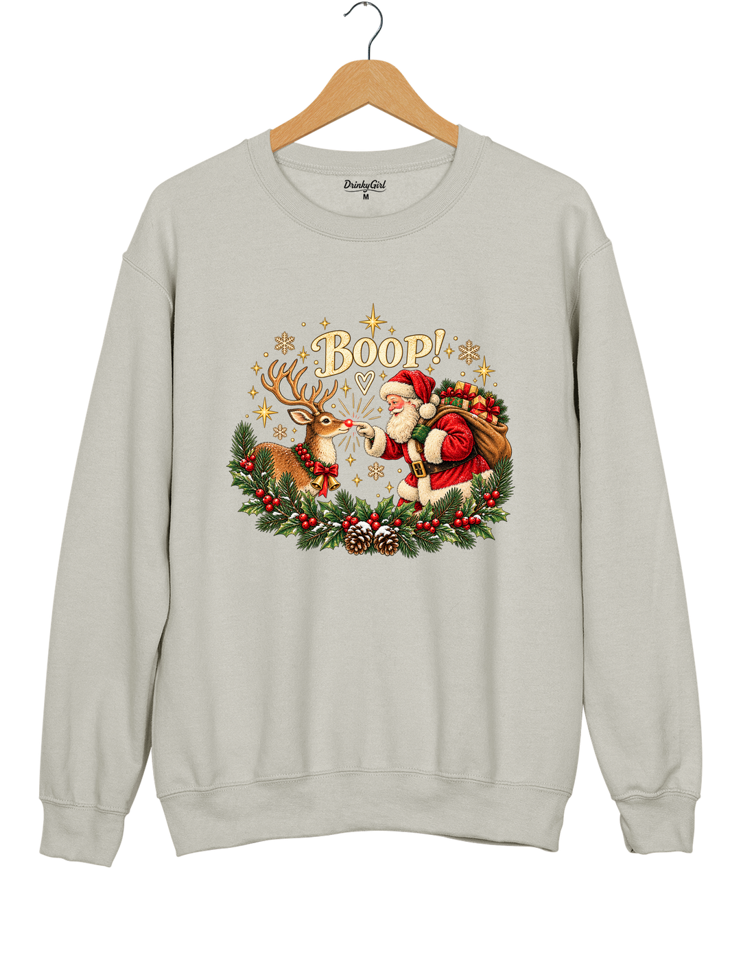 Vintage Santa Rudolph Christmas Boop Sweatshirt - Gray