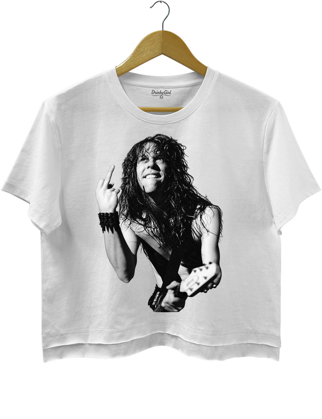 James Hetfield Middle Finger Crop Top - White
