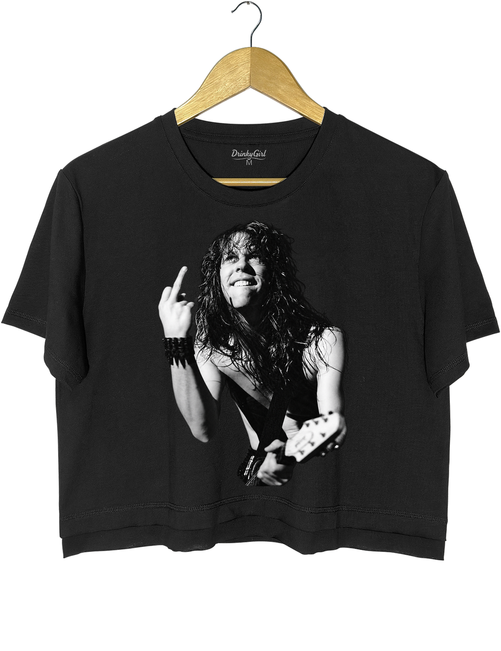 James Hetfield Middle Finger Crop Top - Black