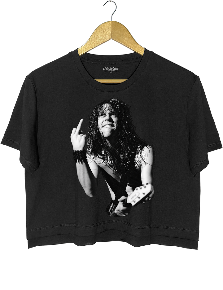 James Hetfield Middle Finger Crop Top - Black