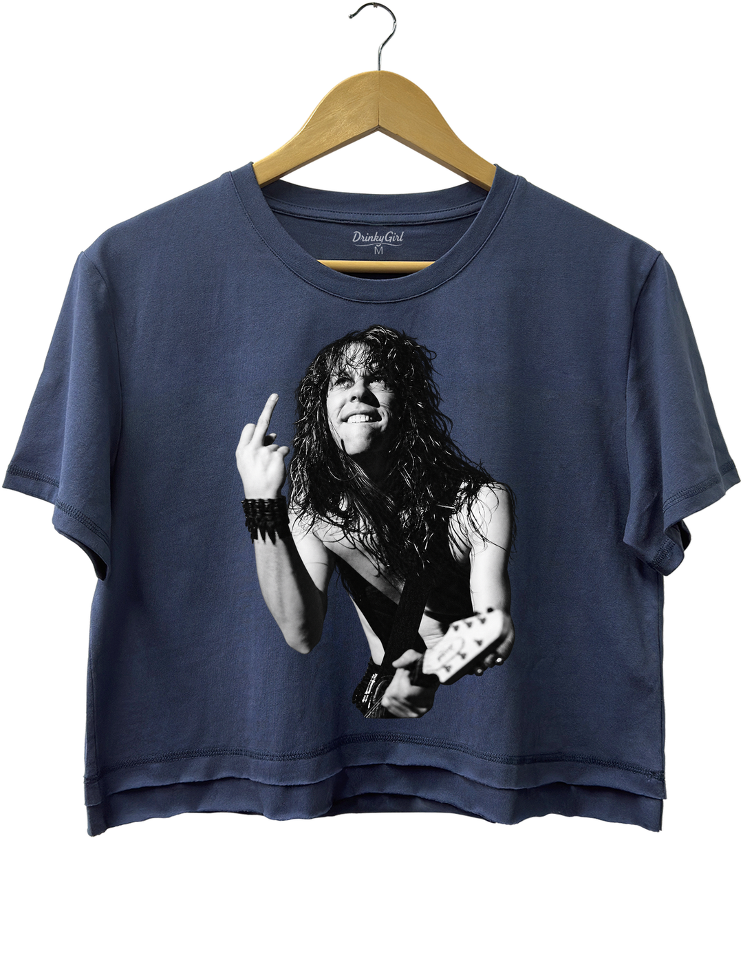 James Hetfield Middle Finger Crop Top - Navy Blue