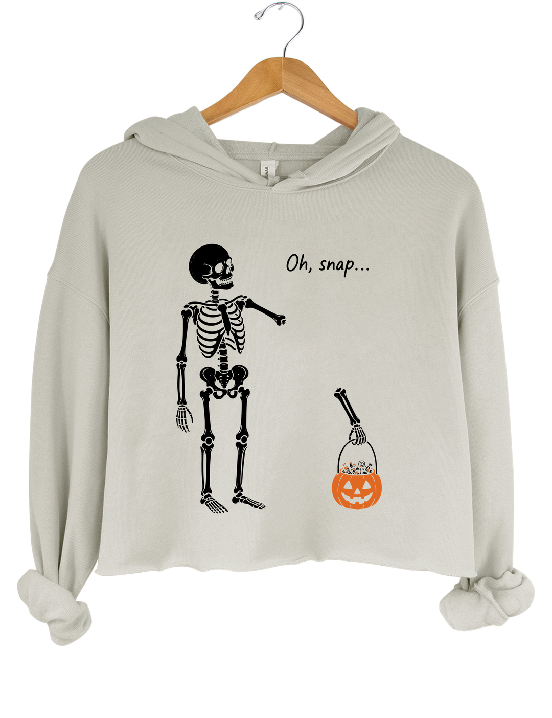 Oh Snap Skeleton Crop Hoodie - Gray