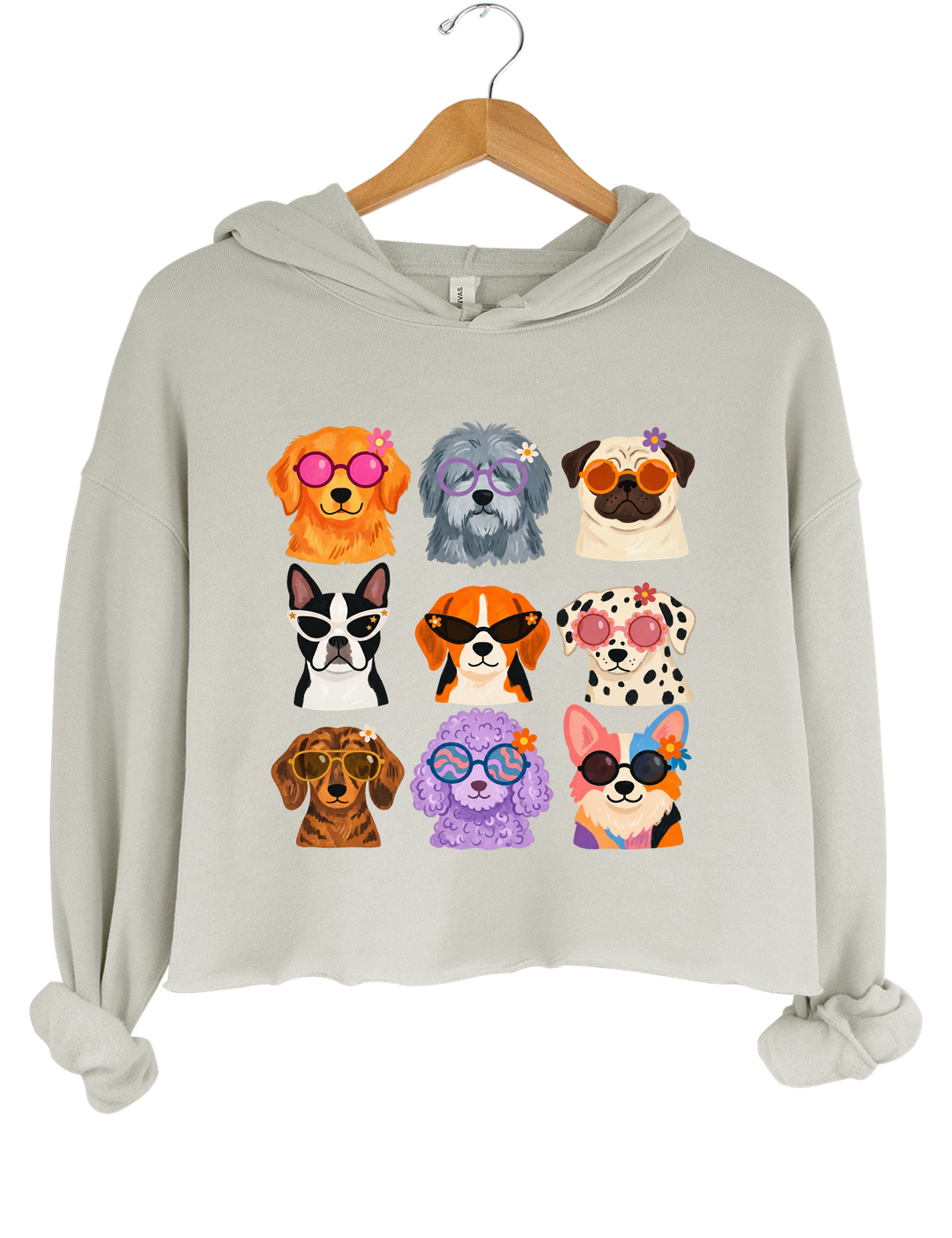 Cool Dogs Sunglasses Crop Hoodie - Gray