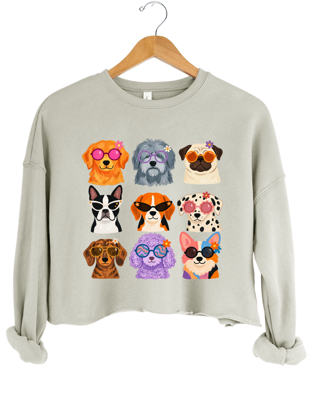 Cool Dogs Sunglasses Crop Sweatshirt - Gray