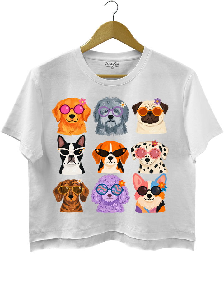 Cool Dogs Sunglasses Crop Top - White