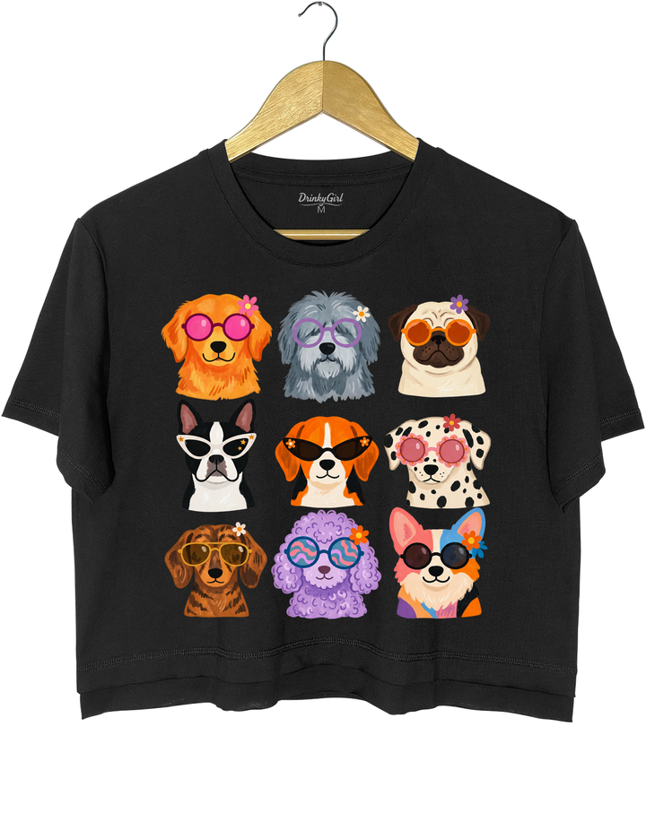 Cool Dogs Sunglasses Crop Top - Black