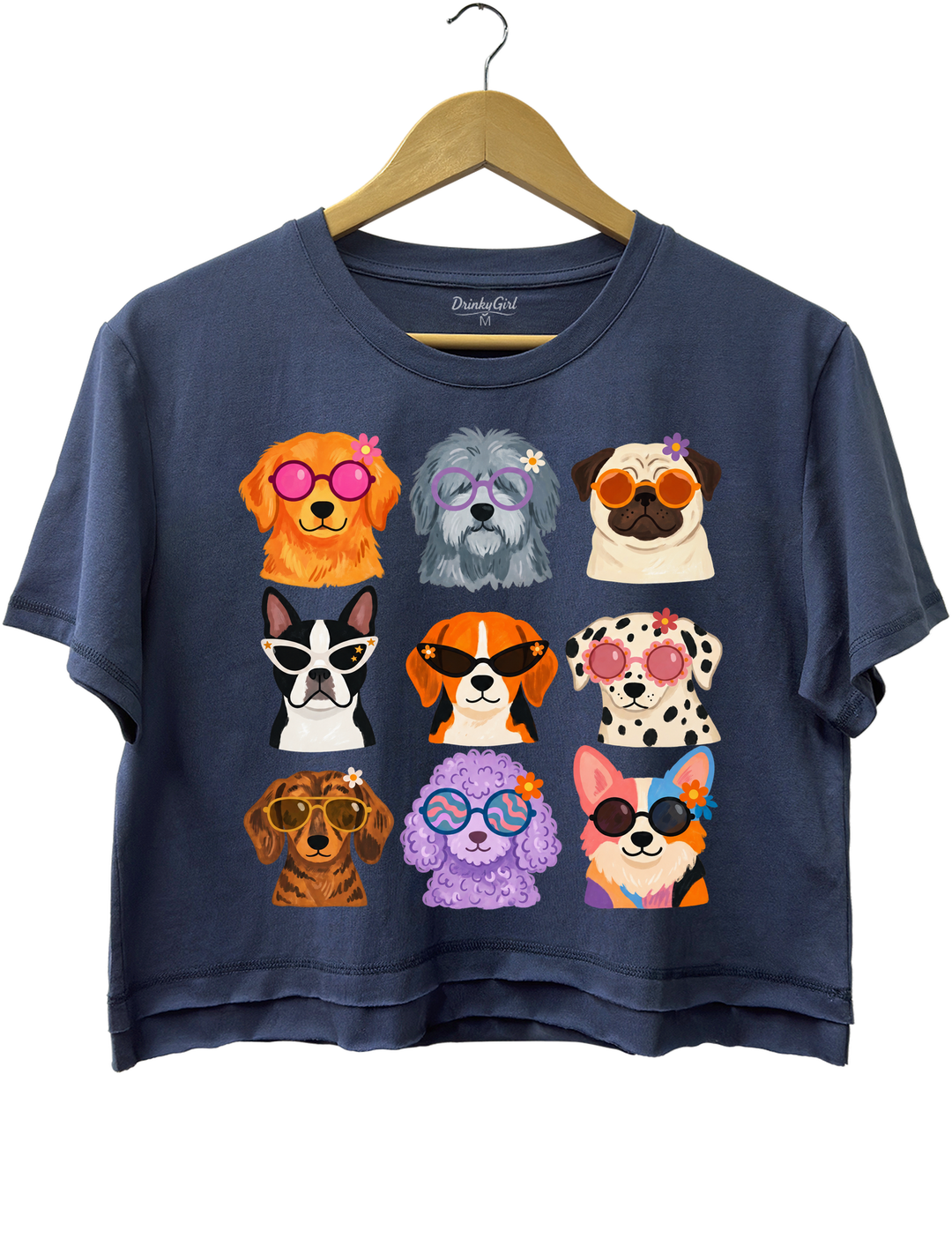 Cool Dogs Sunglasses Crop Top - Navy Blue