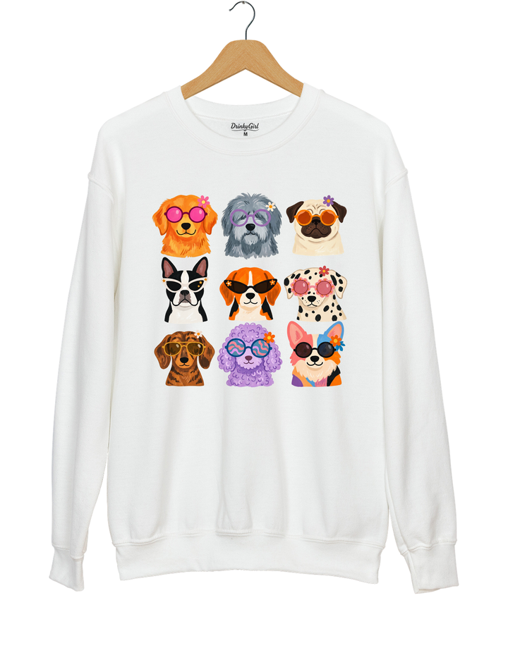 Cool Dogs Sunglasses Sweatshirt - White