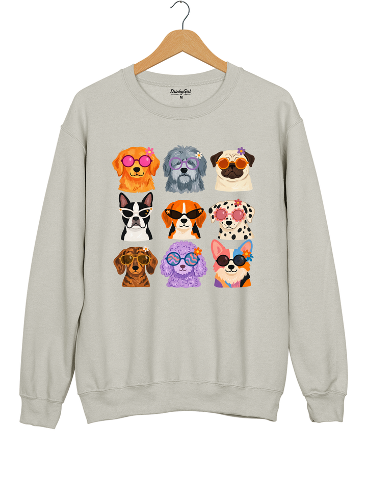 Cool Dogs Sunglasses Sweatshirt - Gray