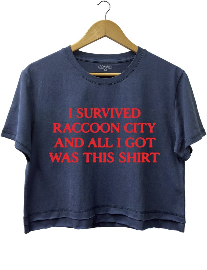 I Survived Raccoon City Resident Evil Crop Top - Navy Blue