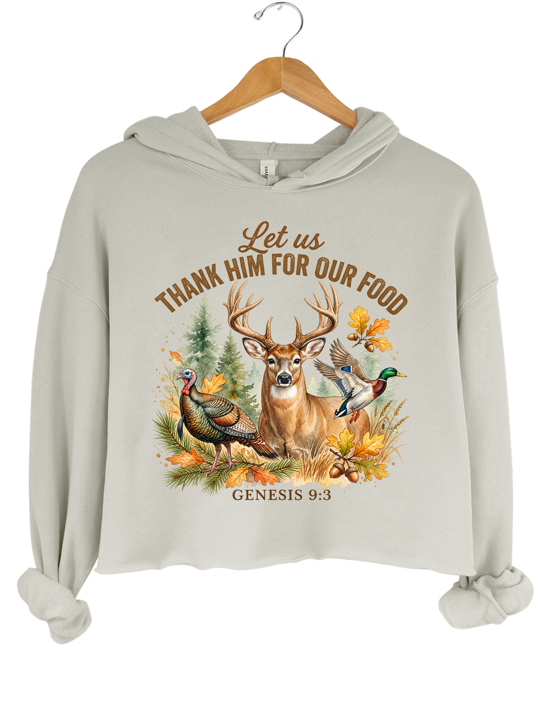 Let Us Thank Him Hunting Crop Hoodie - Gray