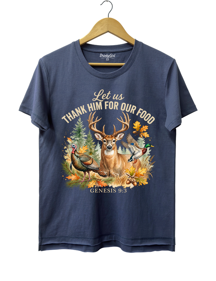 Let Us Thank Him Hunting Tee - Navy Blue