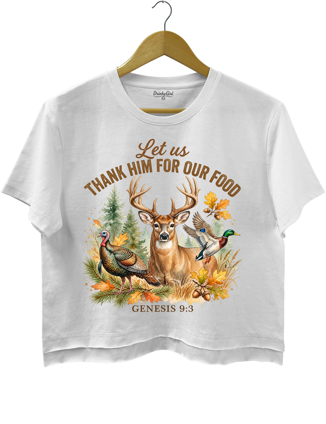 Let Us Thank Him Hunting Crop Top - White