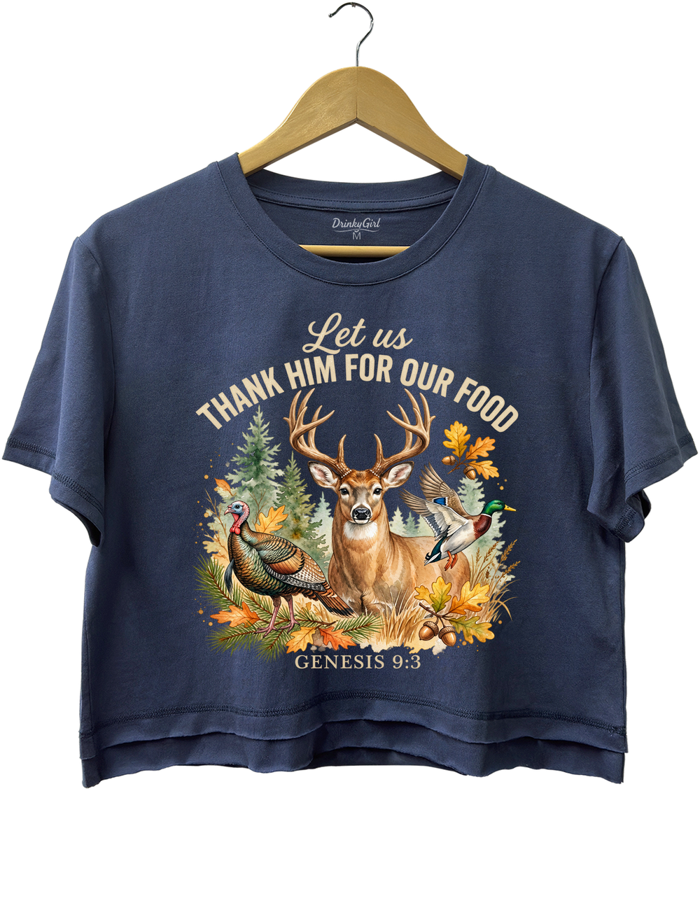 Let Us Thank Him Hunting Crop Top - Navy Blue