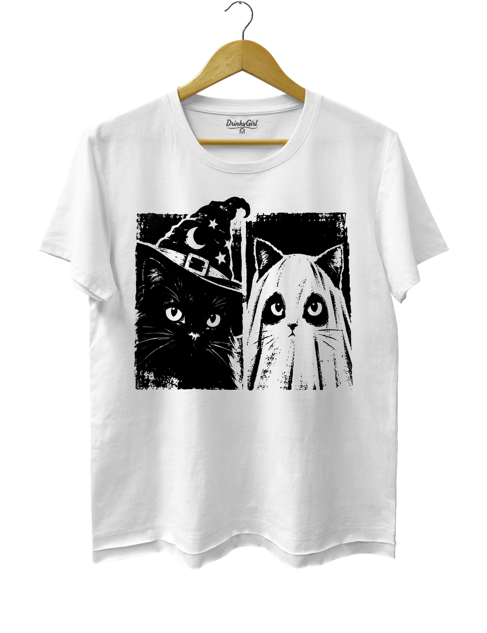 Vintage Witch Ghost Kitty Tee - White