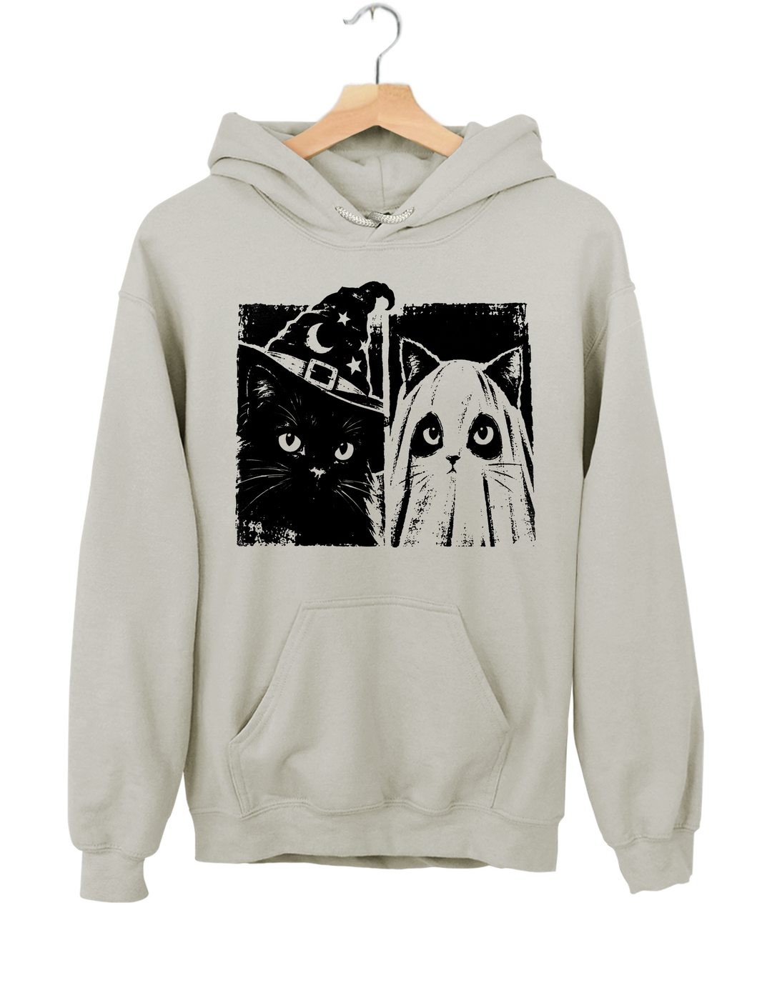 Vintage Witch Ghost Kitty Hoodie - Gray
