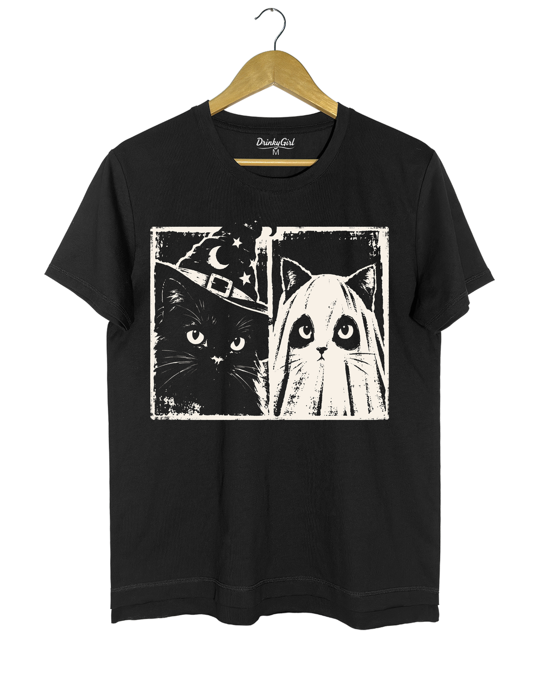 Vintage Witch Ghost Kitty Tee - Black